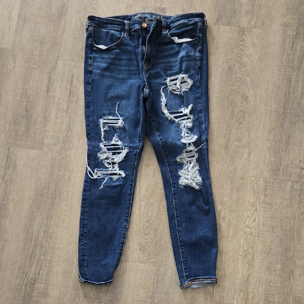 American Eagle Outfitters Dark Blue Distressed Skinny Jeans